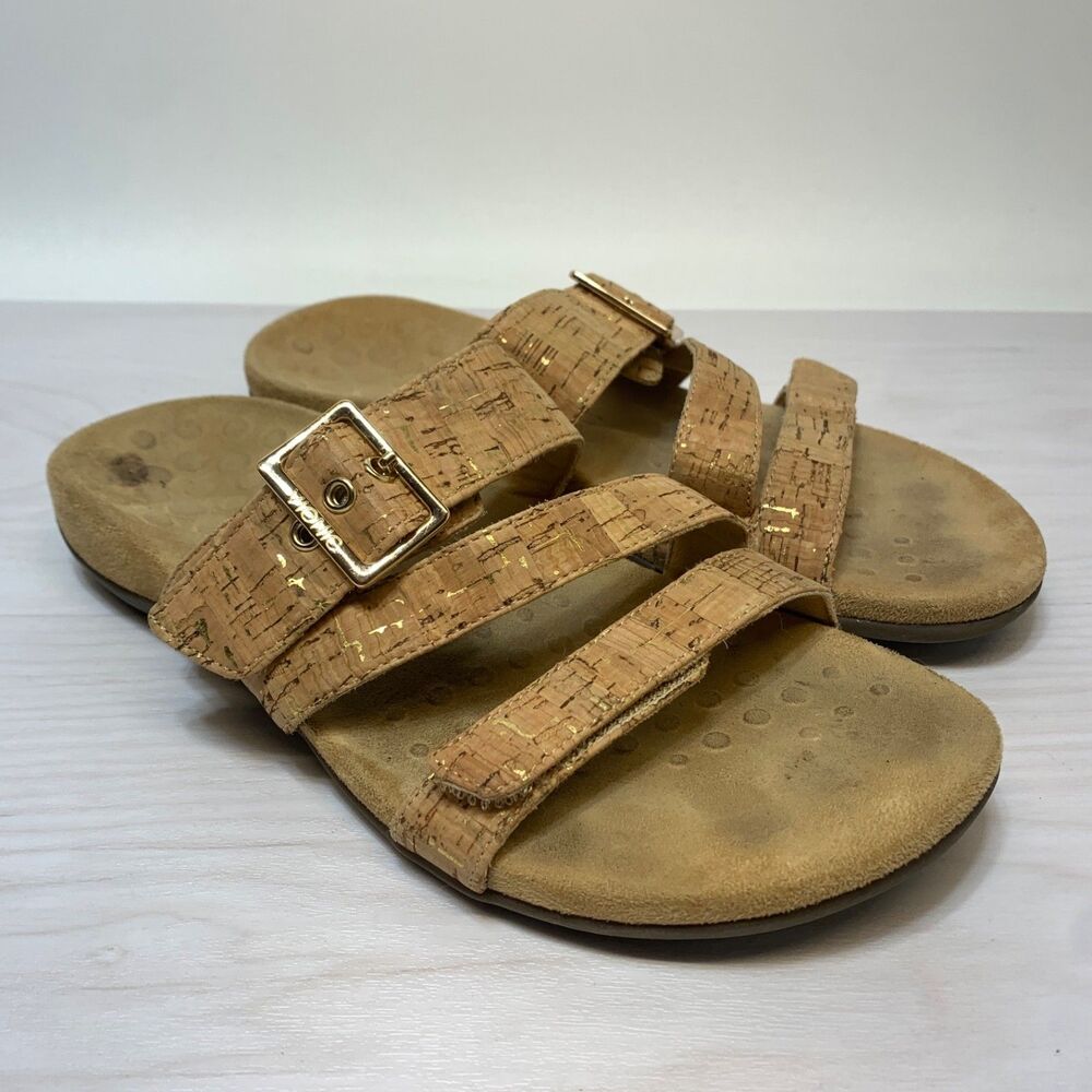 Vionic Shoes Womens Size 8 Wide Beige Leather Orthotic Skylar Sandals Cork‎